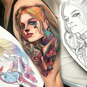 Harley Quinn tetování v new-school stylu