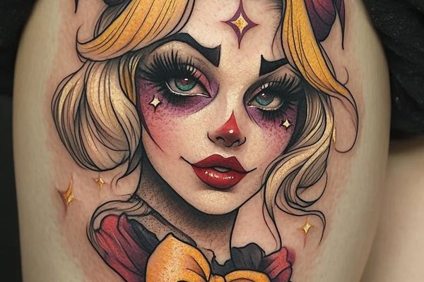 Harley Quinn tetování na noze