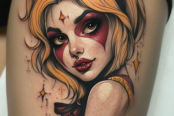 Harley Quinn tetování na noze